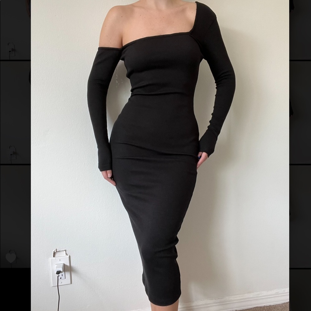 Tiger mist black long one shoulder dress
